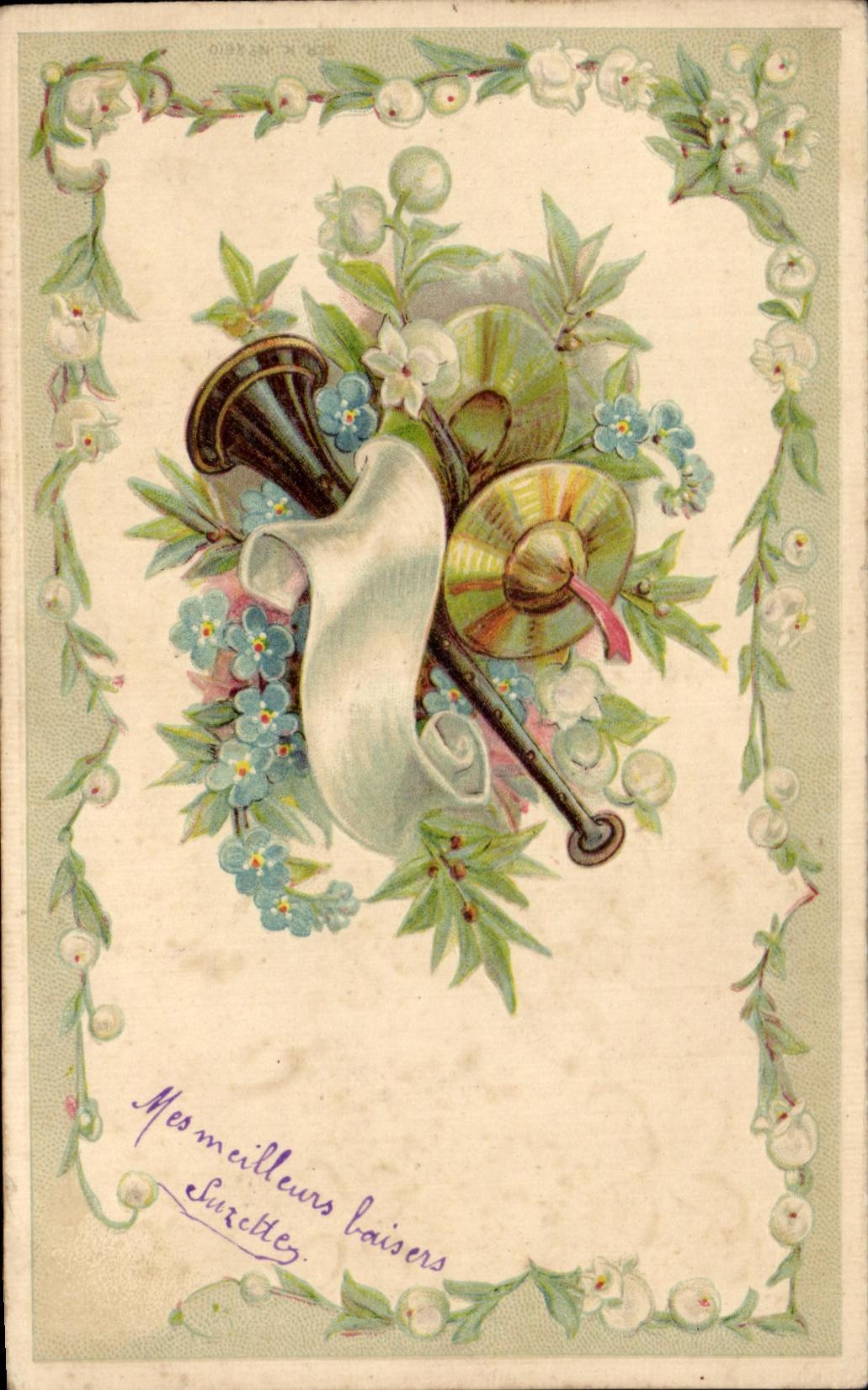 CPA Fantaisie Fleurs Trompette