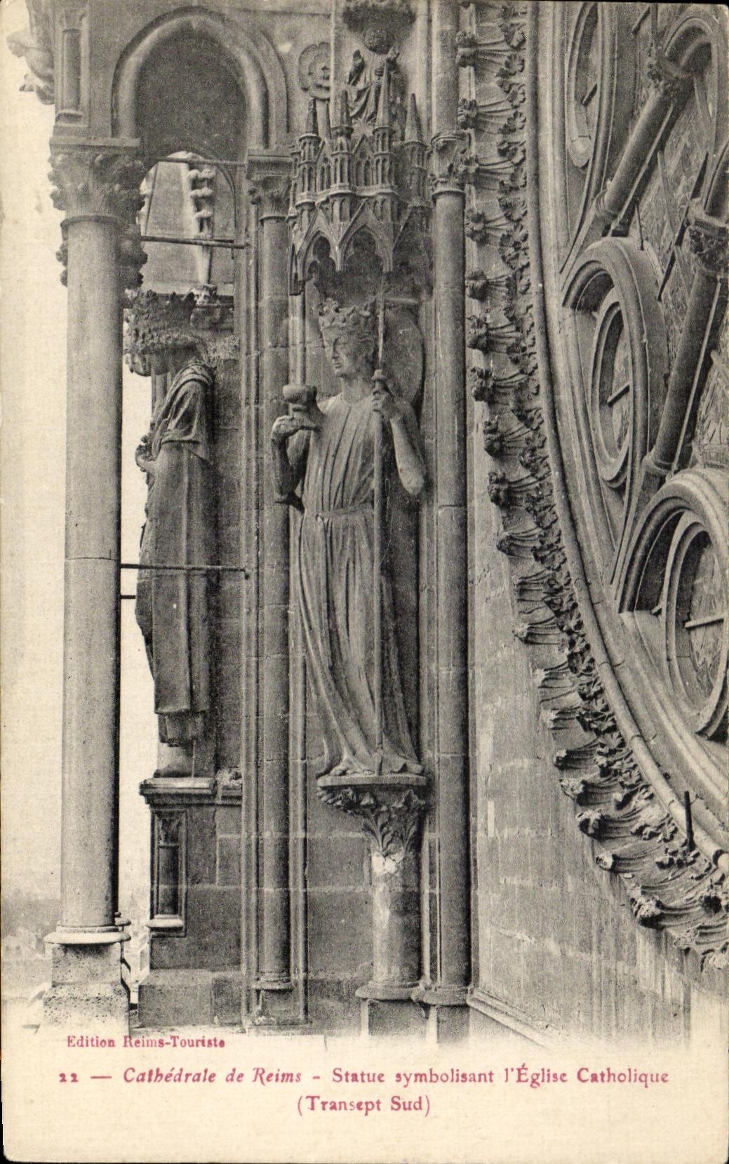 CPA Cathedral of Rheims Statue Symbolizing the catholic church