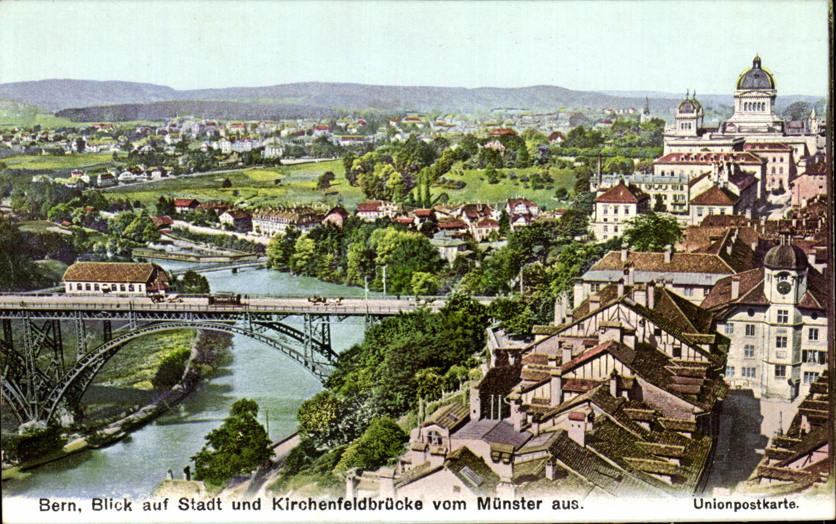 CPA Bern Blick auf Stadt and Kirchenfeldbrucke Vom Munster aus Unionpostkarte