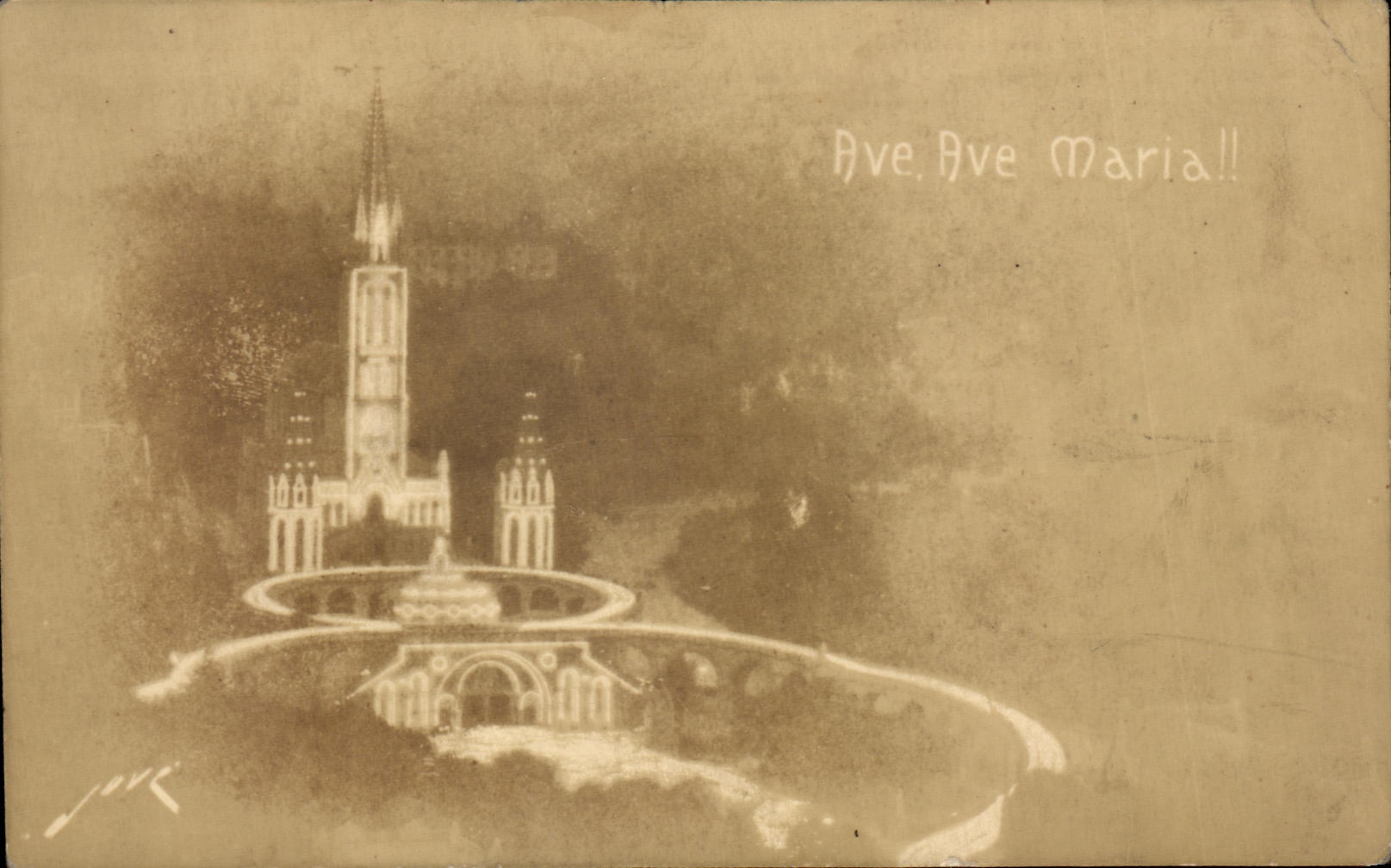 CPA Lourdes Le Rosaire Du Soir Ave ave Maria !