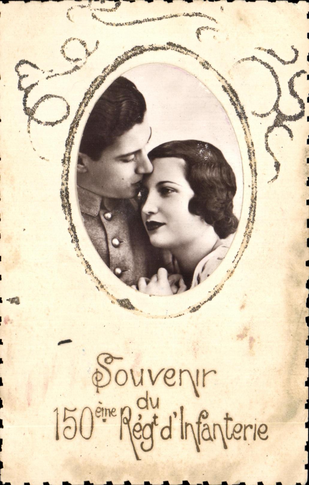 CPA Souvenir du 150eme Regt d'Infanterie Femme Couple Militaria
