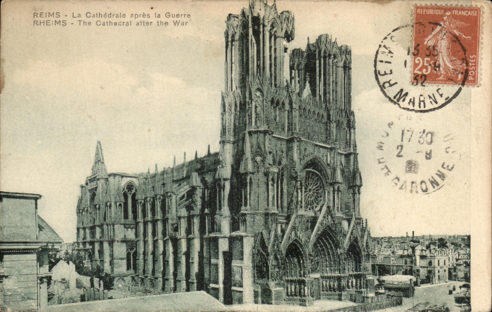 CPA Rheims the Cathedral the War