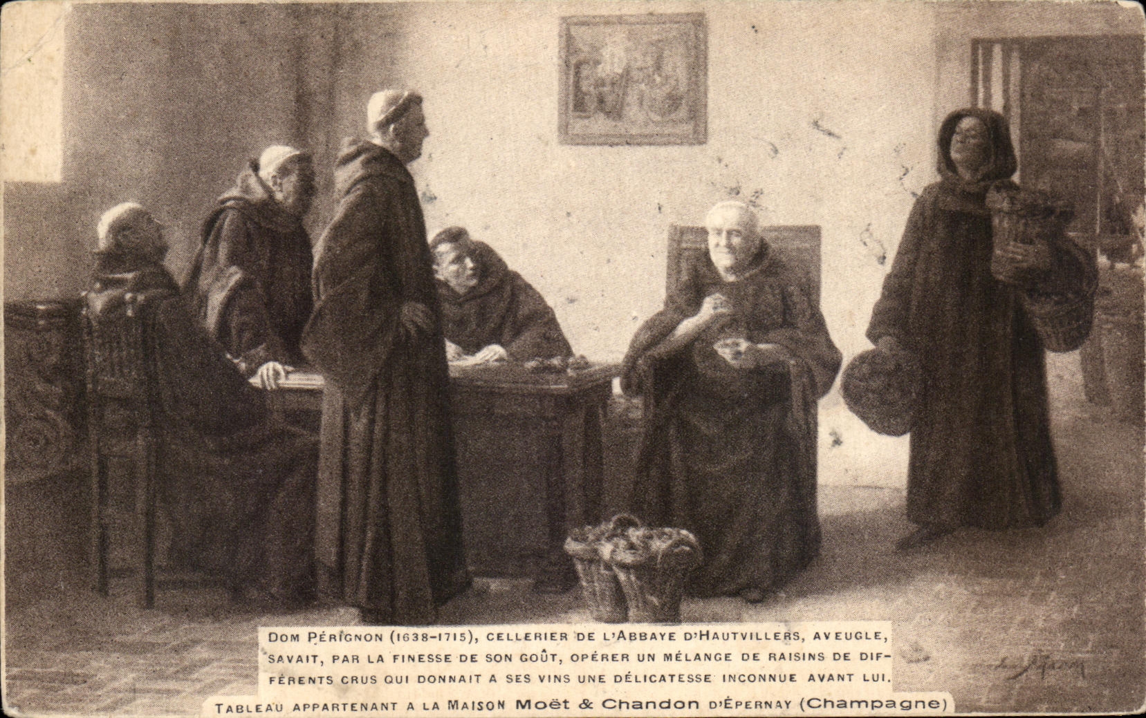 CPA Don Perignnon Cellerier Of the Abbey of Hautvillers plugs Champagne Moet & Gandon