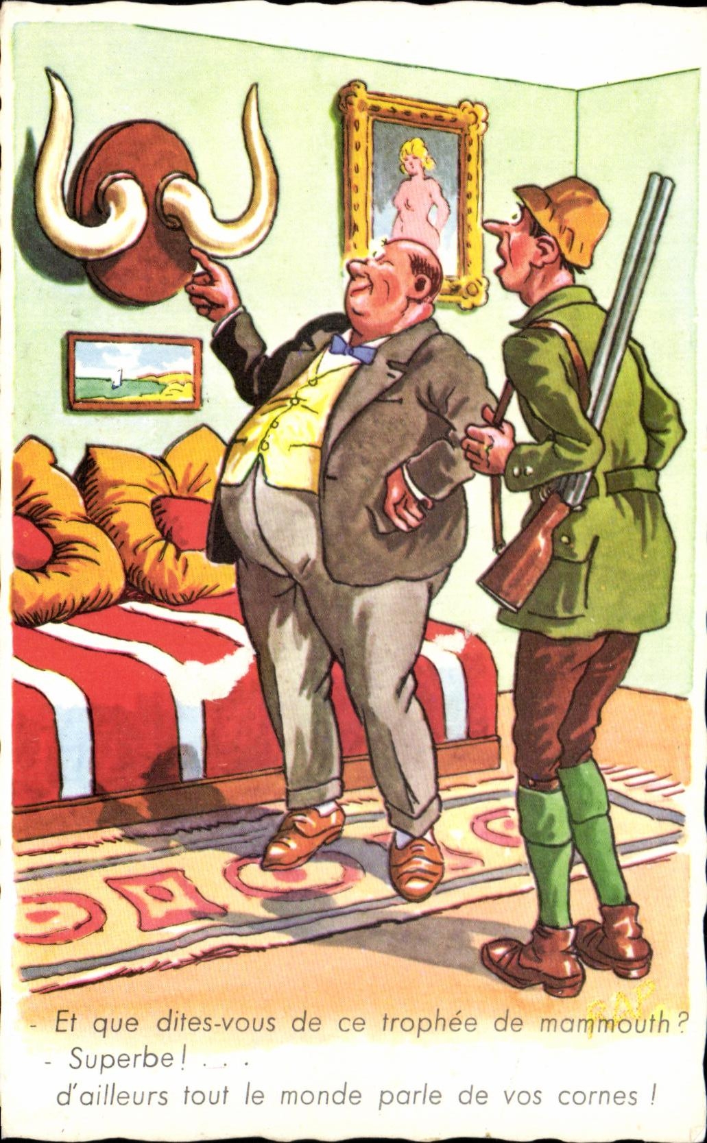 CPA Et que dites Vous de ce trophee de Mammouth Superbe Chasseur Chasse