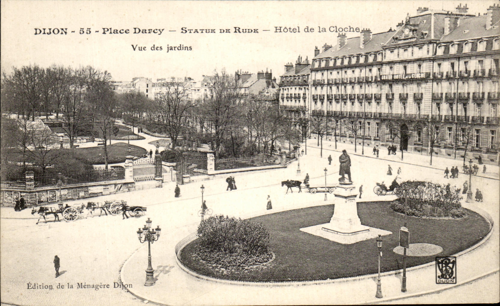 CPA Dijon Place Darcy Statue De Rude Hotel De La Cloche