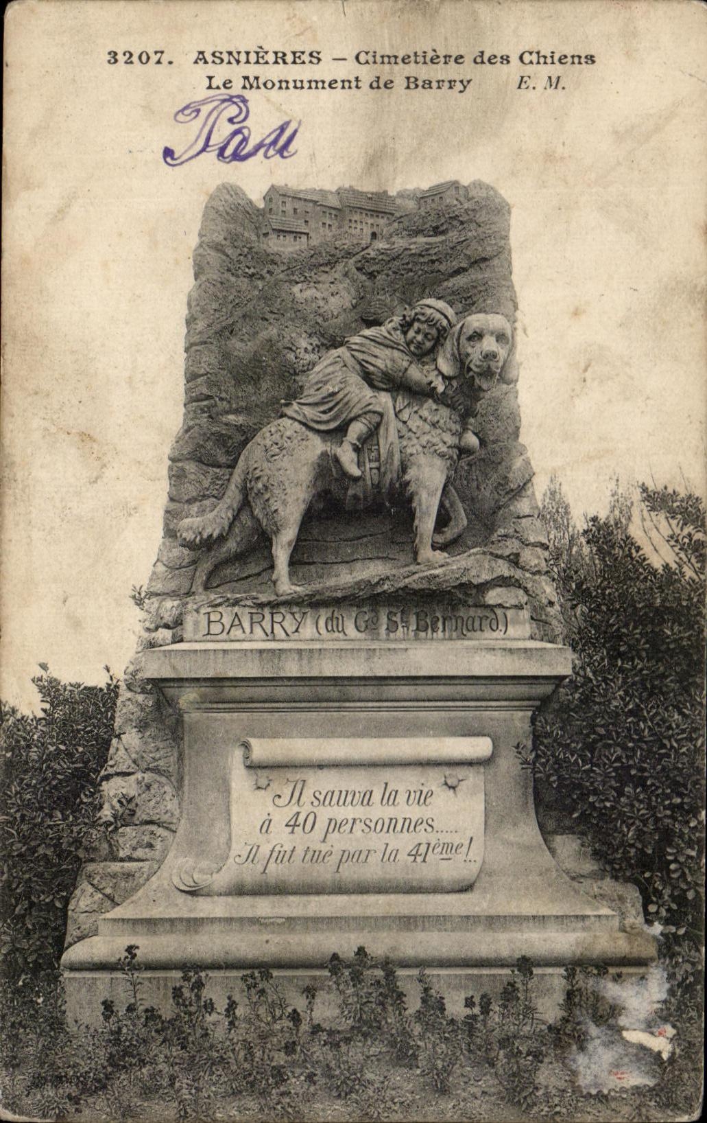 CPA Asnieres Cemetery of the Dogs the Monument of Barry