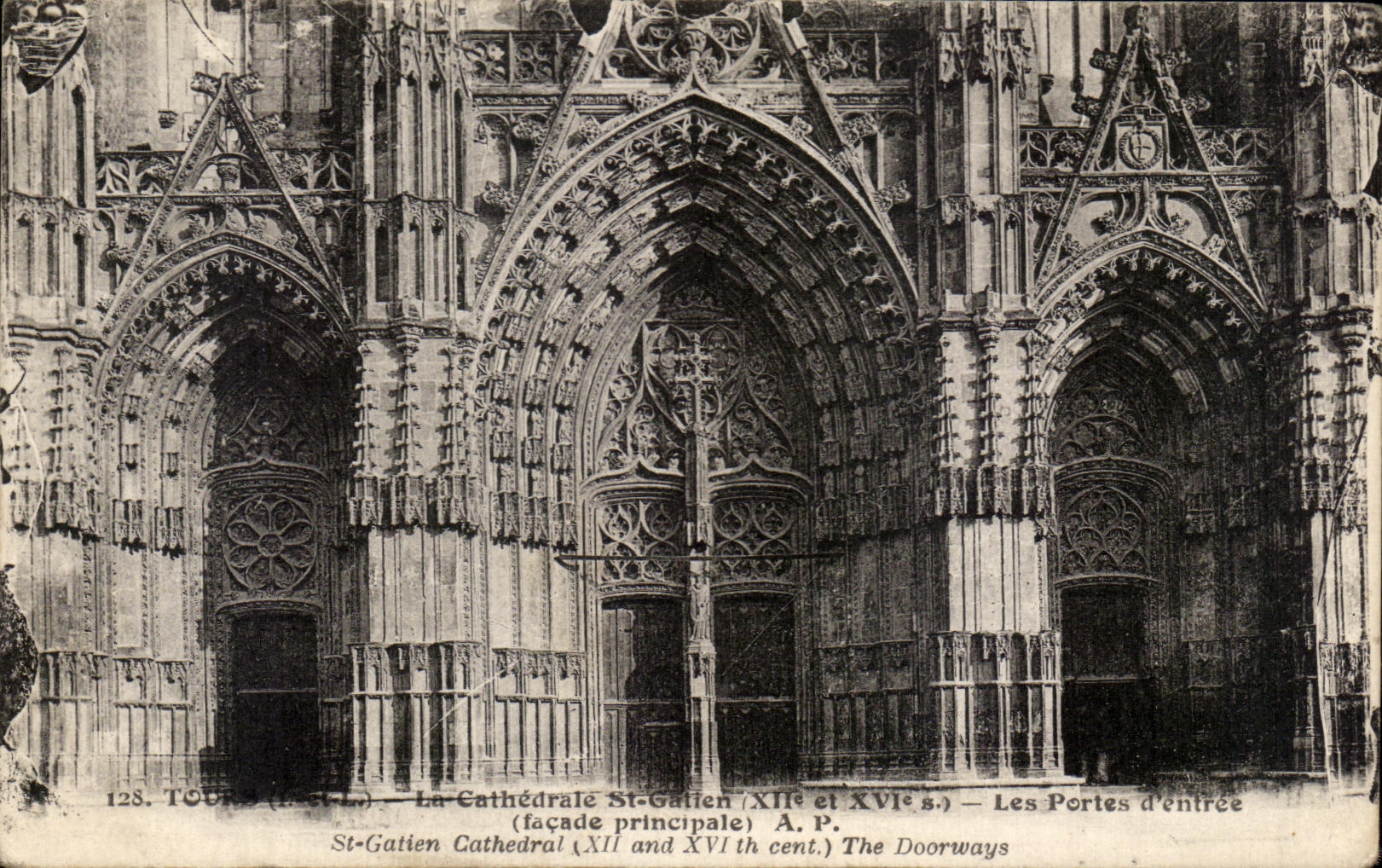 CPA Tours the Cathedral St Gaiten Entrance doors St Gatien Cathedral