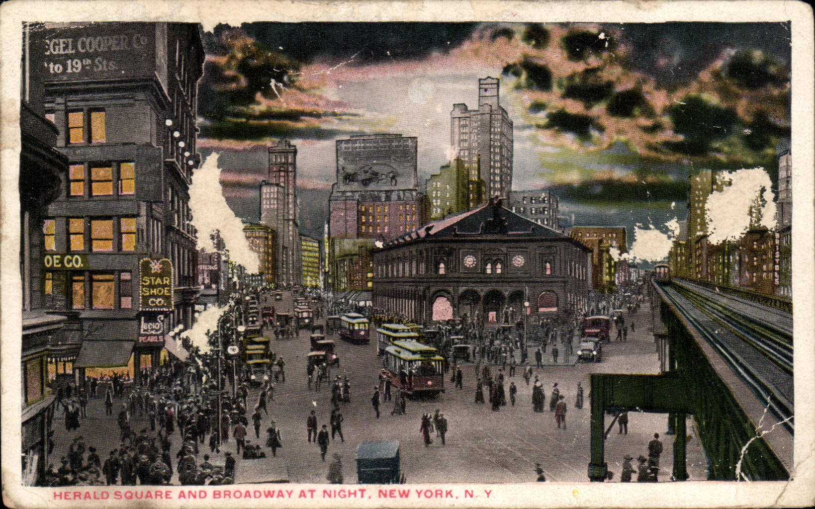 CPA Herald Public garden And Broadway At Night New York