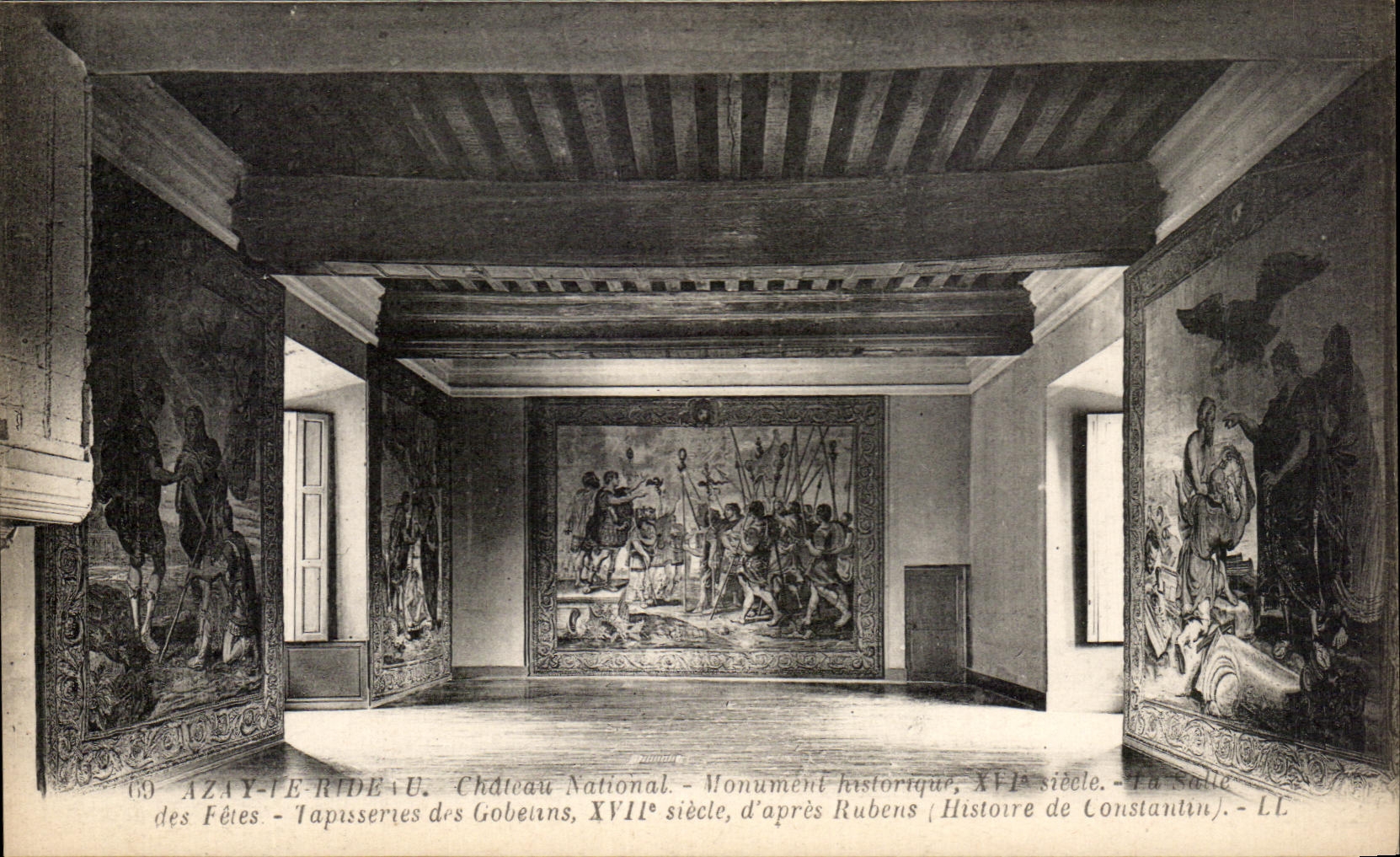 CPA Azay la cortina las tapicerias nacionales del pasillo de la aldea del castillo de la historia de Rubens de los Goblins de Constantino