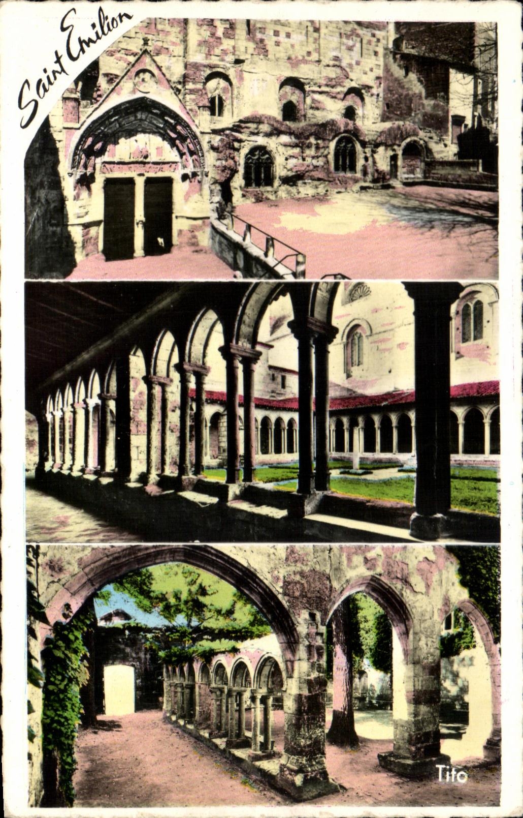 CPA Saint Emilion Eglise Monolithe et Souterraine Cloitre da l'Eglise Collegiale Cloitre des Cordeliers