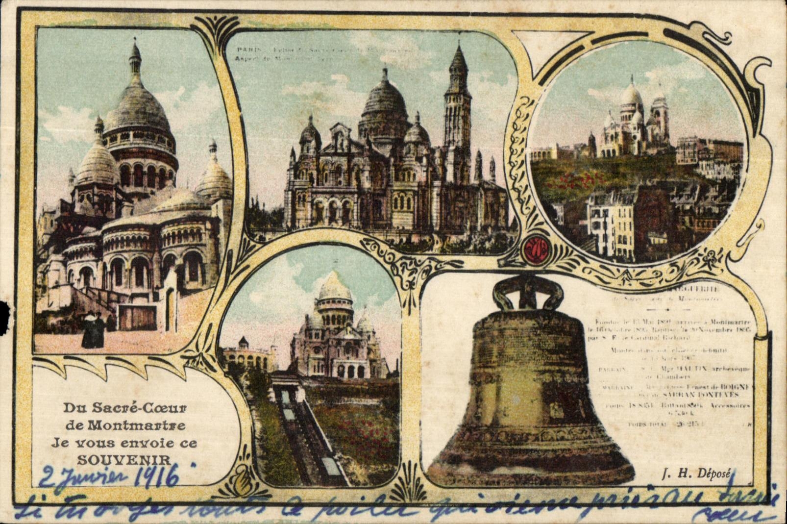 CPA Of the Sacring Heart of Montmartre I send this Souvenir Montmartre Bell to you
