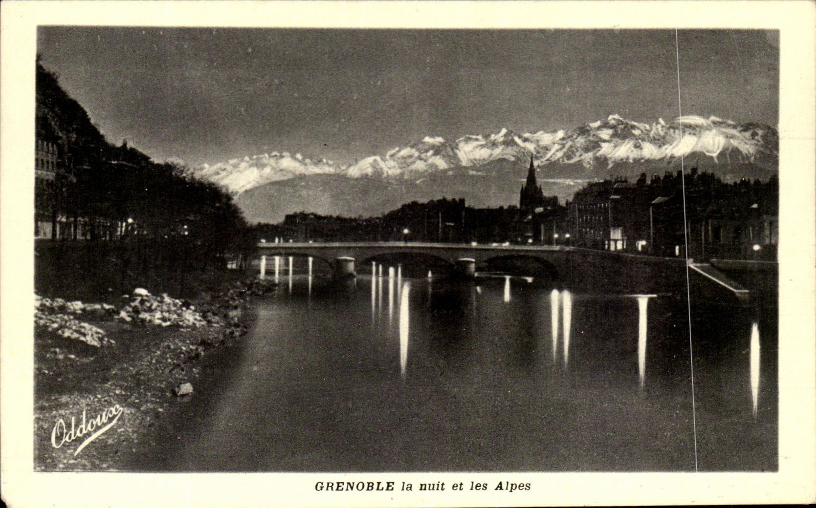 CPA Grenoble la nuit et les Alpes