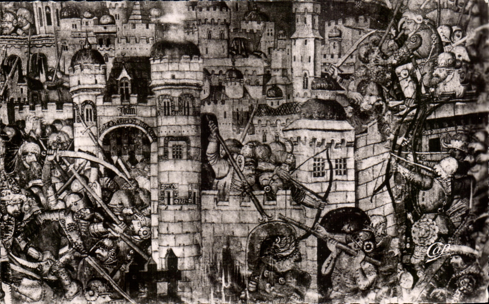 CPSM Saumur Eglise Notre Dame de Nantilly Siege de Jerusulem fragment de Tapisserie