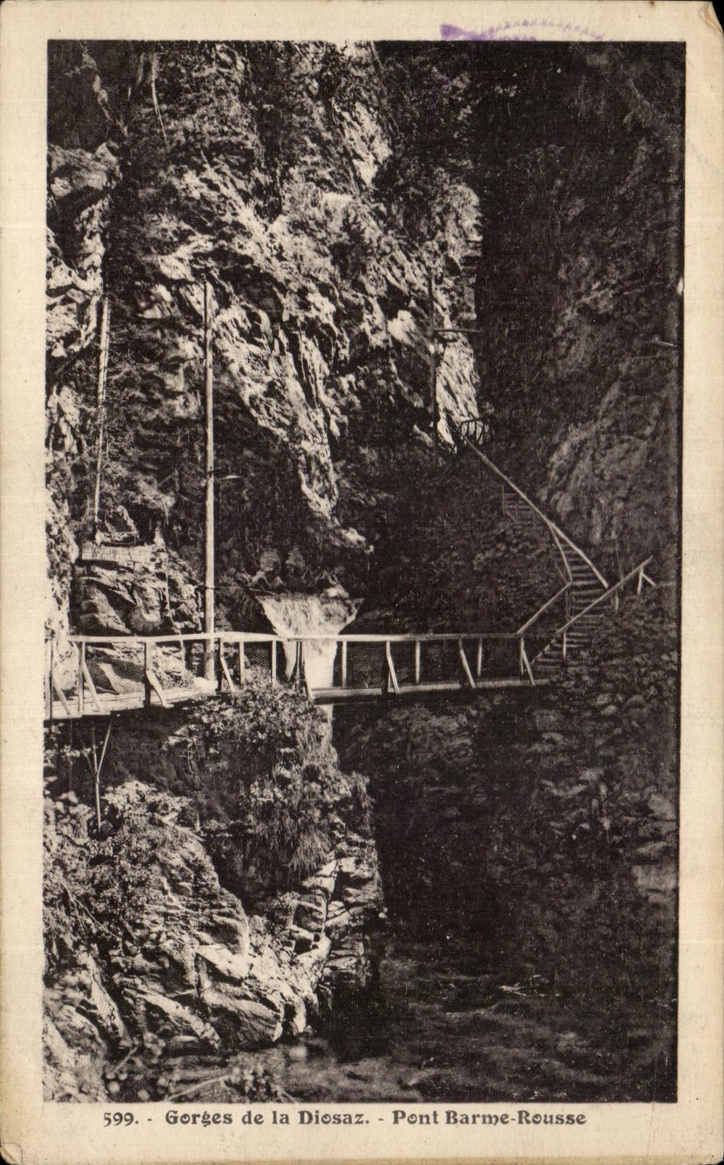 Russet-red CPA Falls of Diosaz Barme Bridge