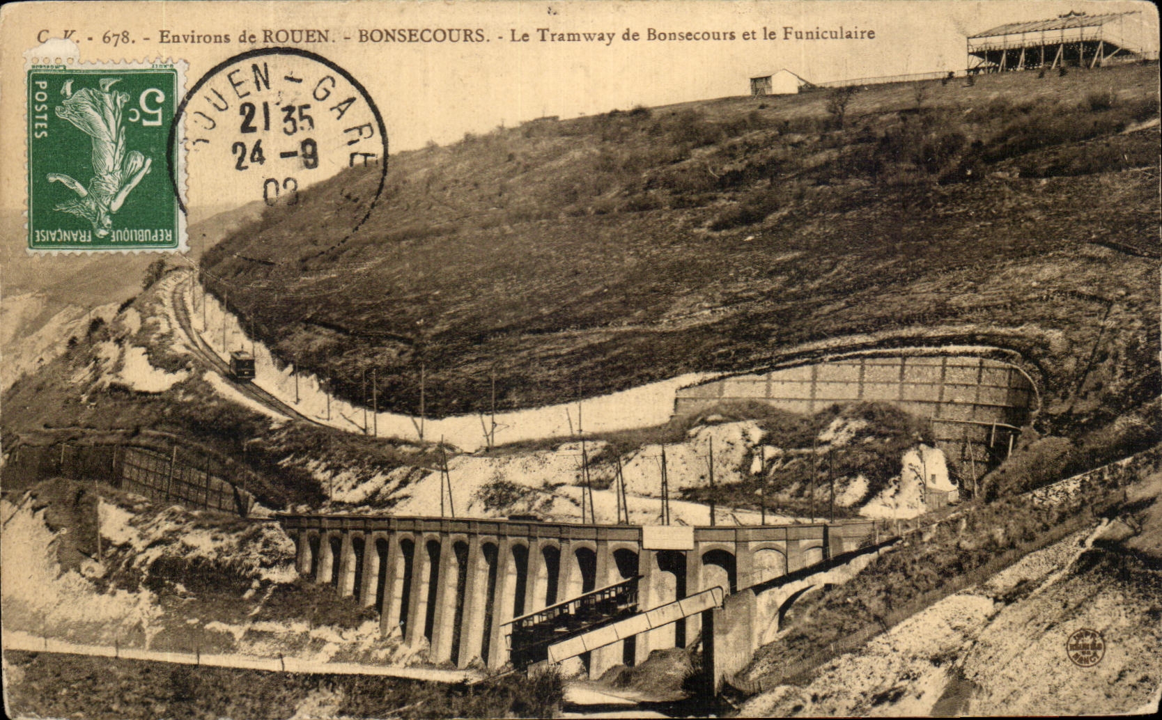 CPA Rouen Bonsecours the Tram of Bonsecours and the Funicular