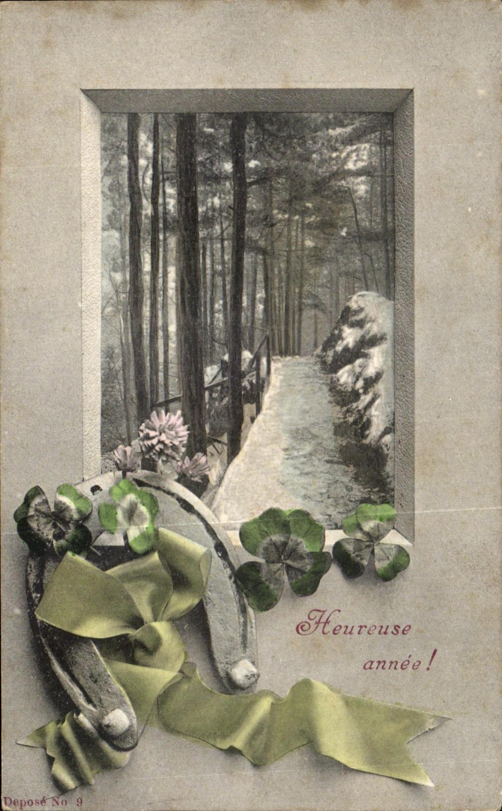 CPA Fantaisie Fer a cheval Heureuse annee