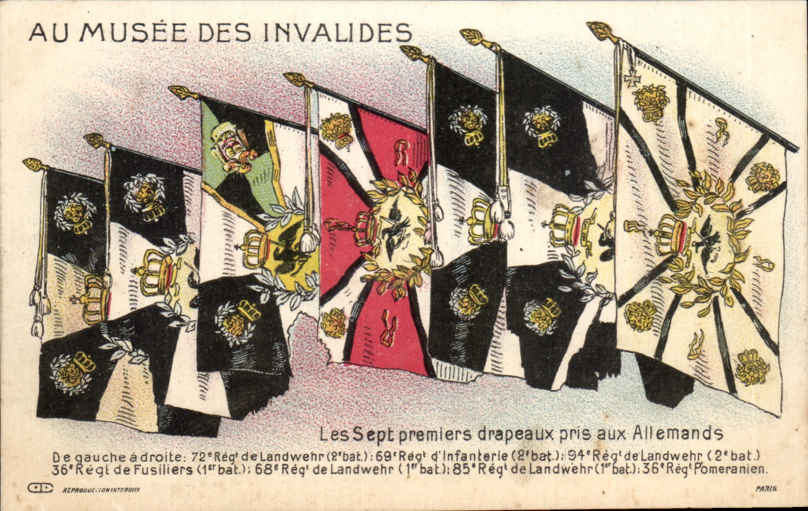CPA With the Museum Of Invalides the first Seven flags Taken with the emands Militaria