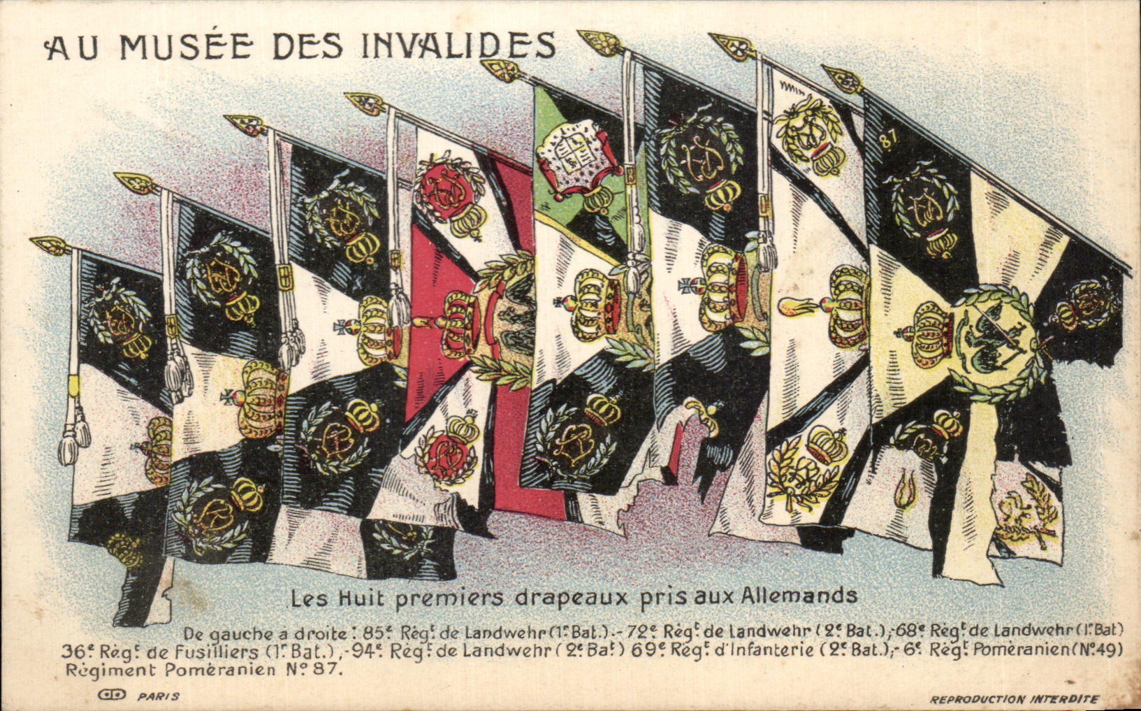 CPA With the Museum Of Invalides the first Eight German Prisaux flags