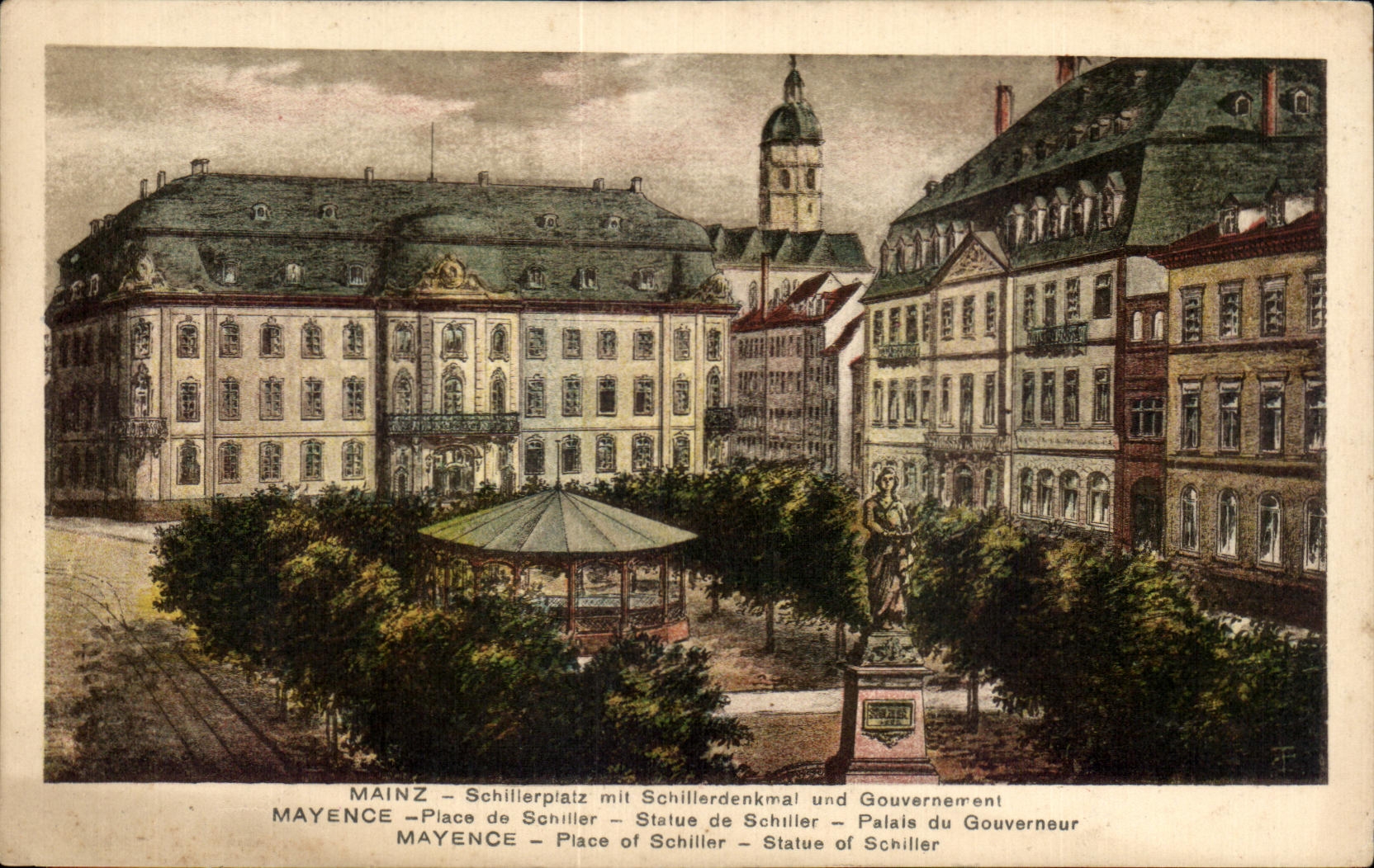 CPA Mainz Sohillerpiatz Mayence Place de Schiller Statue de Schiller