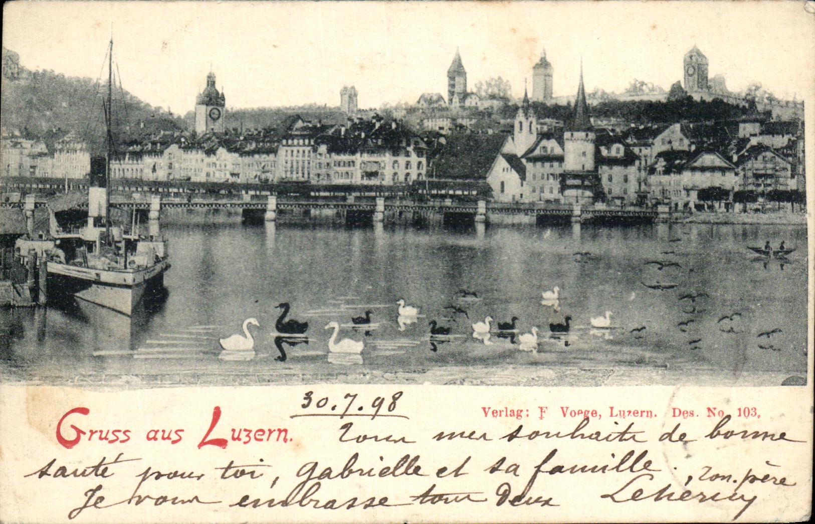 CPA Swiss Gruss aus Luzern Swans Boat