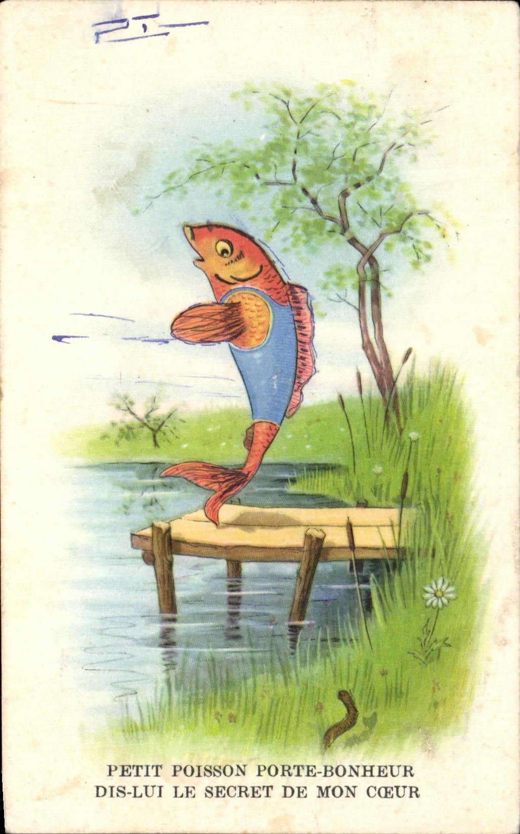 CPA Petit Poisson Porte Happiness Say Him to It Secret De My Heart