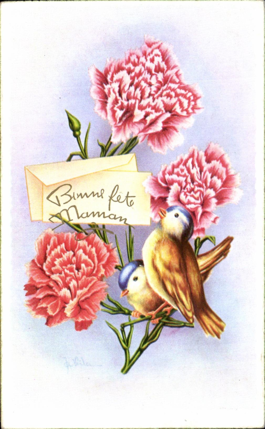 CPA Fantaisie fleurs oiseau Bonne Fete