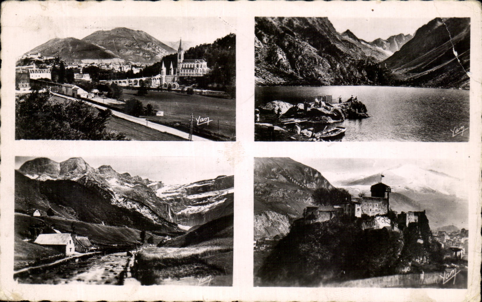 CPA Souvenir Des Pyrenees Lourdes La Basilique Et Le Pic Du Jer Cauterets Le Lac Do Gaube Gavarnie Le Cirqur Et Le Gave