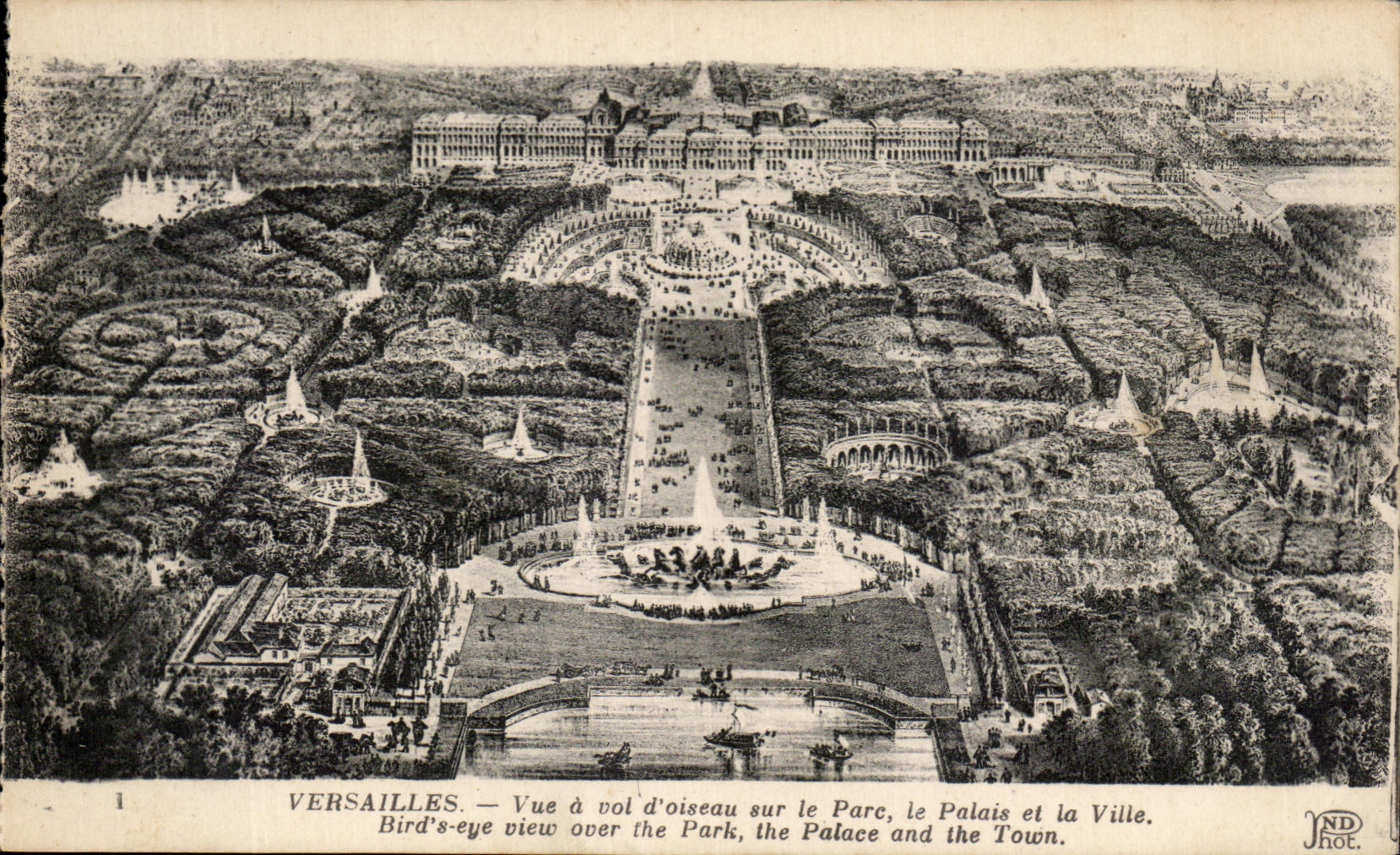CPA Versailles Vue A D'Oiseau Sur Le Parc Le Palais Et La Ville