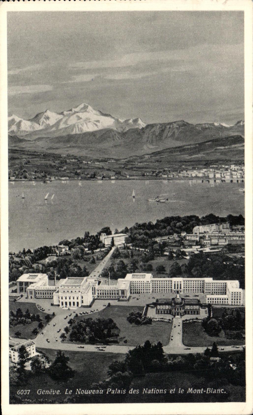 CPA Geneva the New Palate of the Nations and Mont Blanc Switzerland