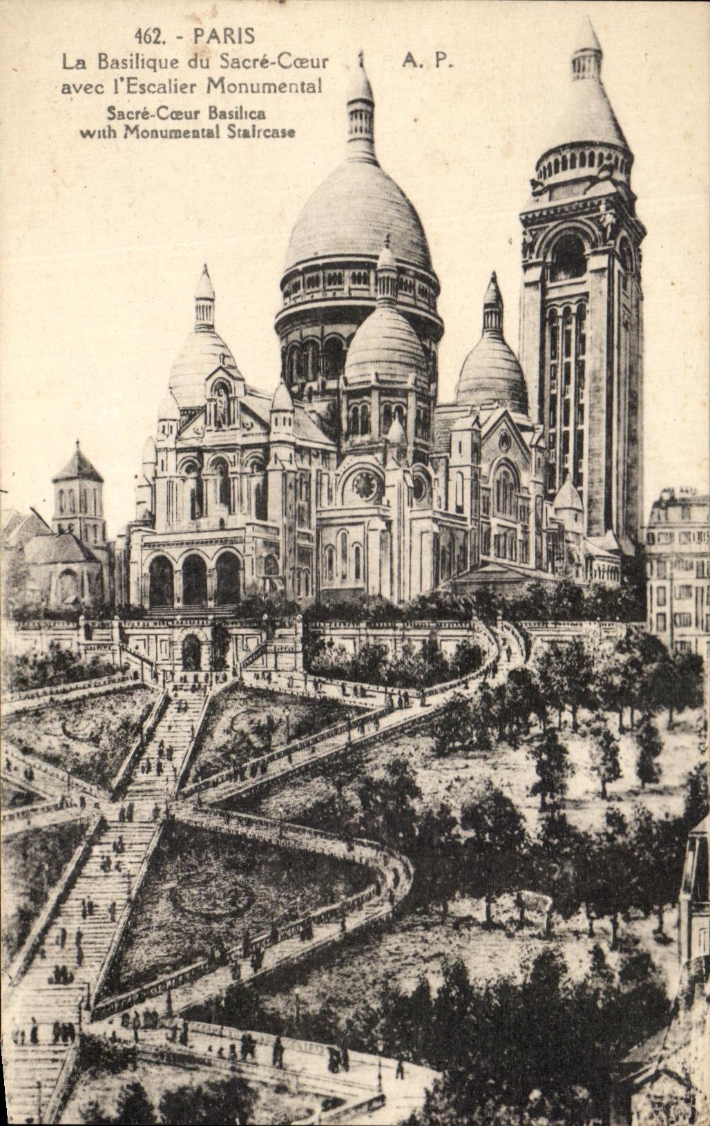 CPA Paris the Basilica of Sacring Heart With the Monumental Staircase Montmartre