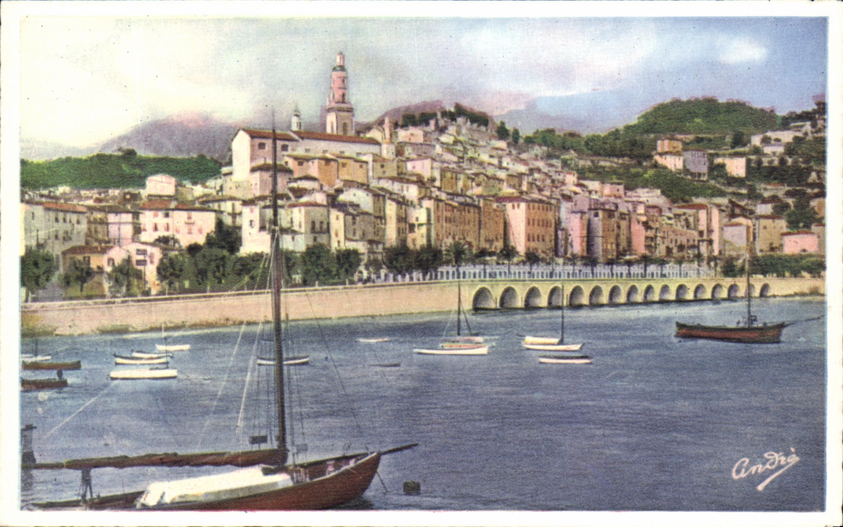CPA Le Vieux Menton Vu Du Port Bateaux