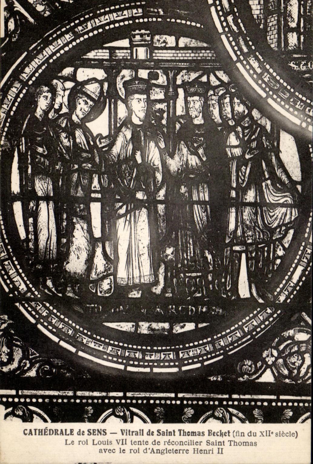CPA Cathedrale de Sens Vitrail de Saint Thomas avec le roi d'Angleterre Henri II
