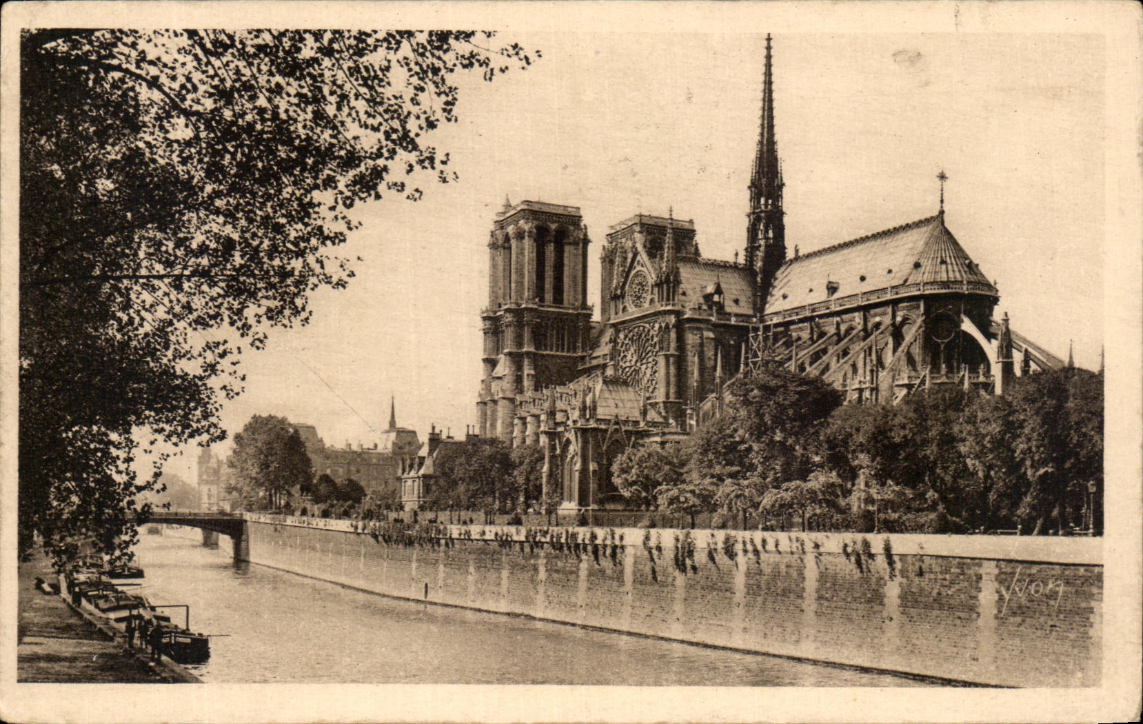 CPA Paris Notre Dame and the Public garden of I' Archeveche