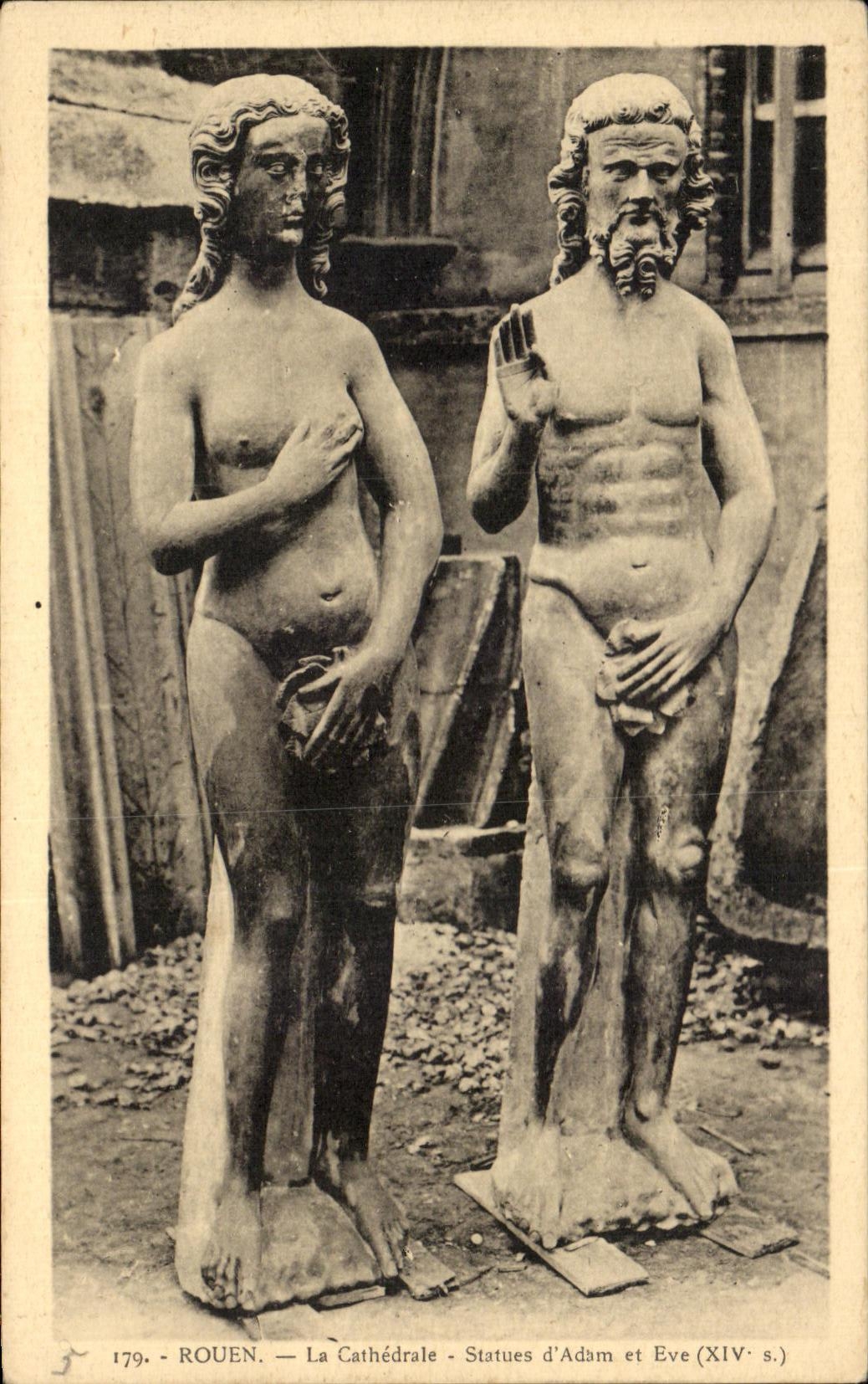 CPA Rouen the Cathedral Statues of Adam and Eve