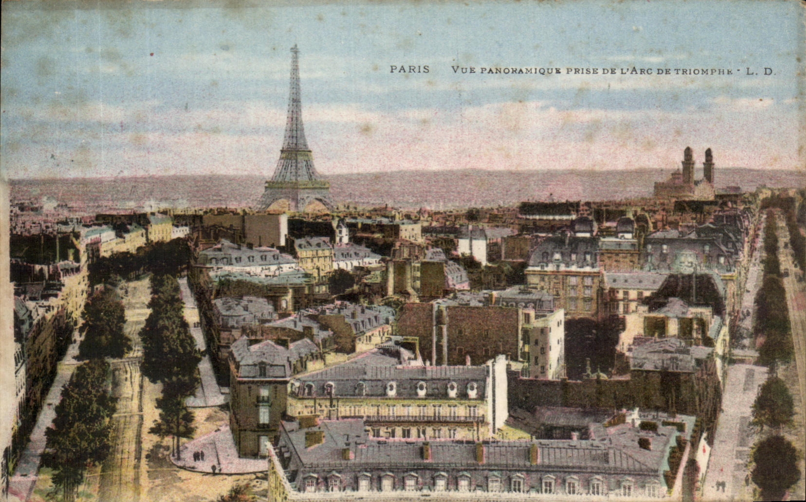 CPA Paris Panoramic View Taken Of Arc de Triomphe the Eiffel Tower