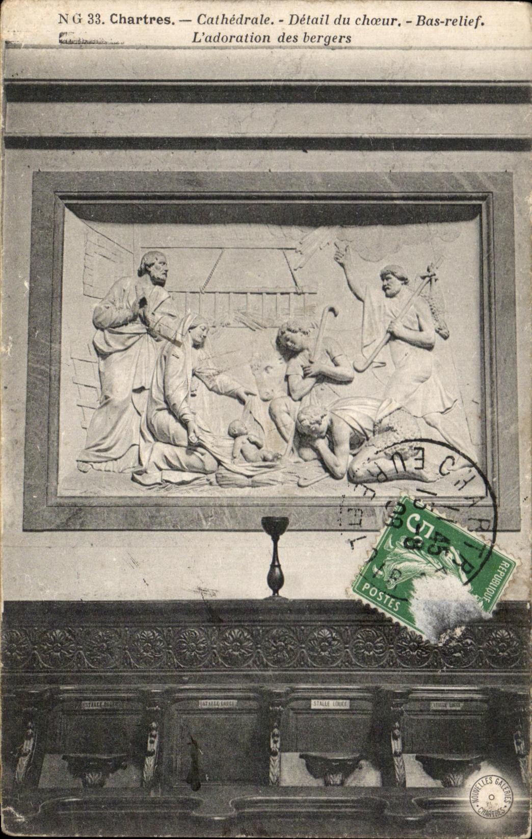 CPA Chartres Cathedrale Detail du Choeur Bas relief L'adoration des bergers