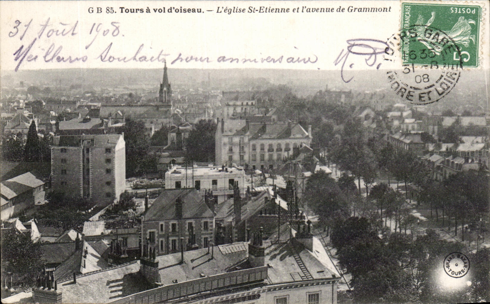 CPA Tours has Vol of bird the Church St Etienne And the avenue of Grammont