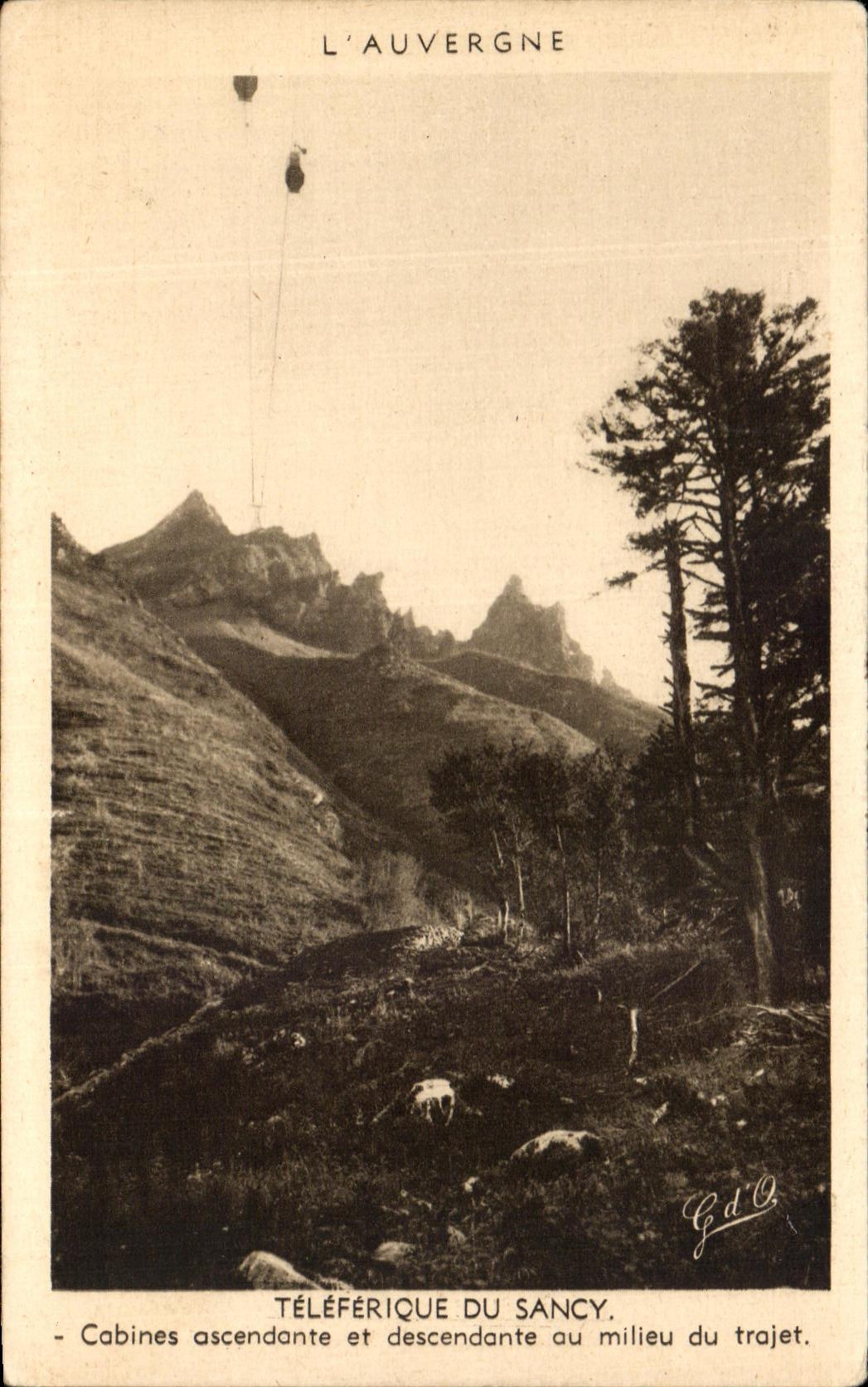 CPA Teleferic Of Sancy Cabins Ascending and downward in the middle of the way