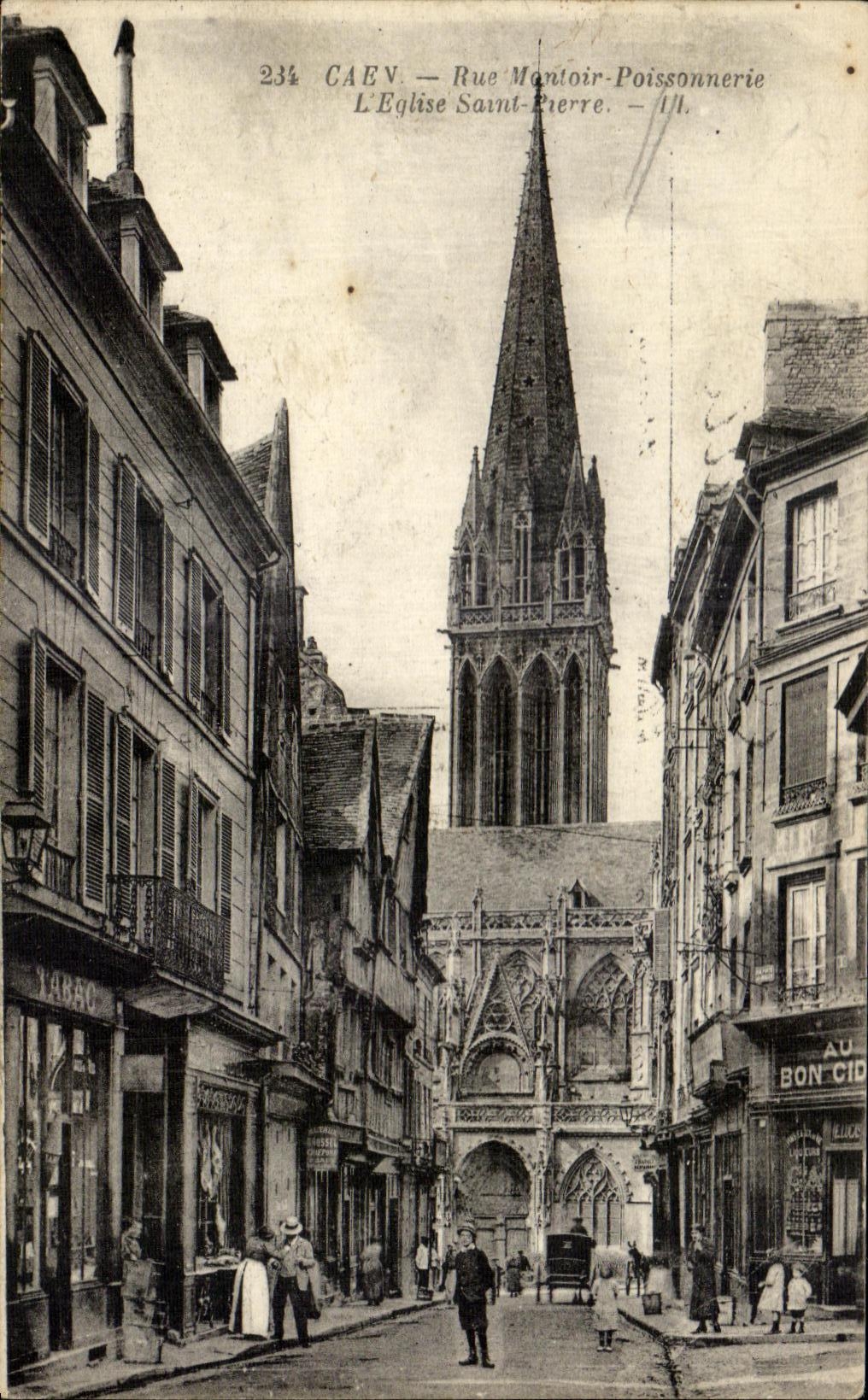 CPA Caen Street Mentoir Fish shop the Church Saint Pierre