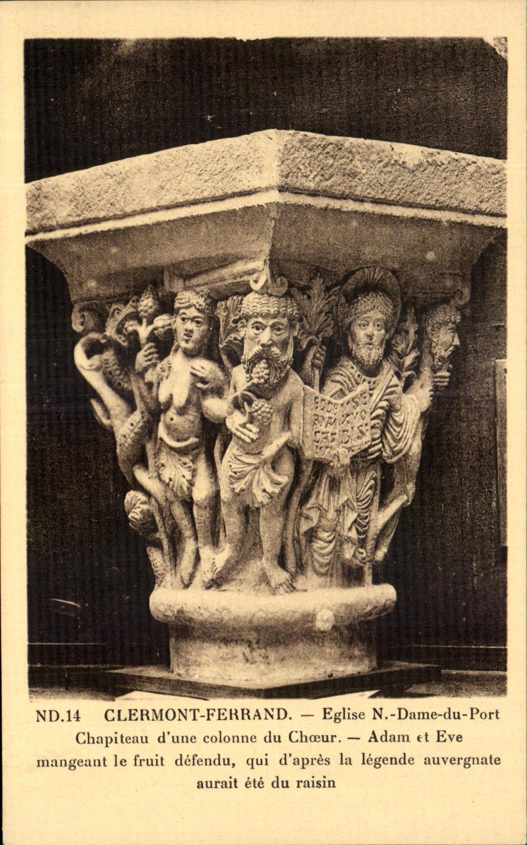 Dama De Port Capital de la iglesia NR de CPA Clermont-Ferrand de una columna del estribillo Adan y Eva que comen el frui defendido