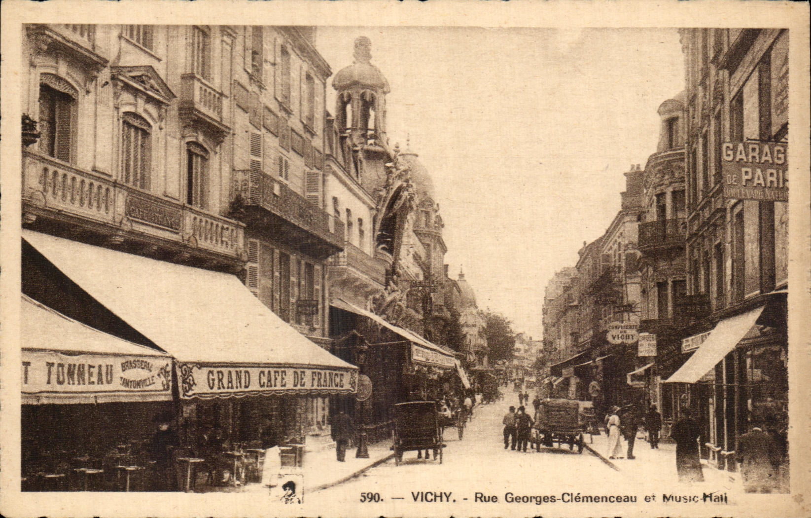CPA Vichy Street Georges Clemenceau And Music Large Hall Cafe de France