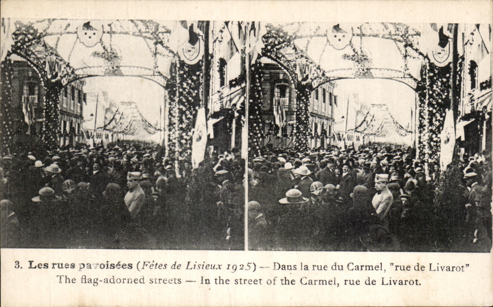 CPA the streets pavoisees Lisieux In the street of Carmel street of Livarot September 30th 1925