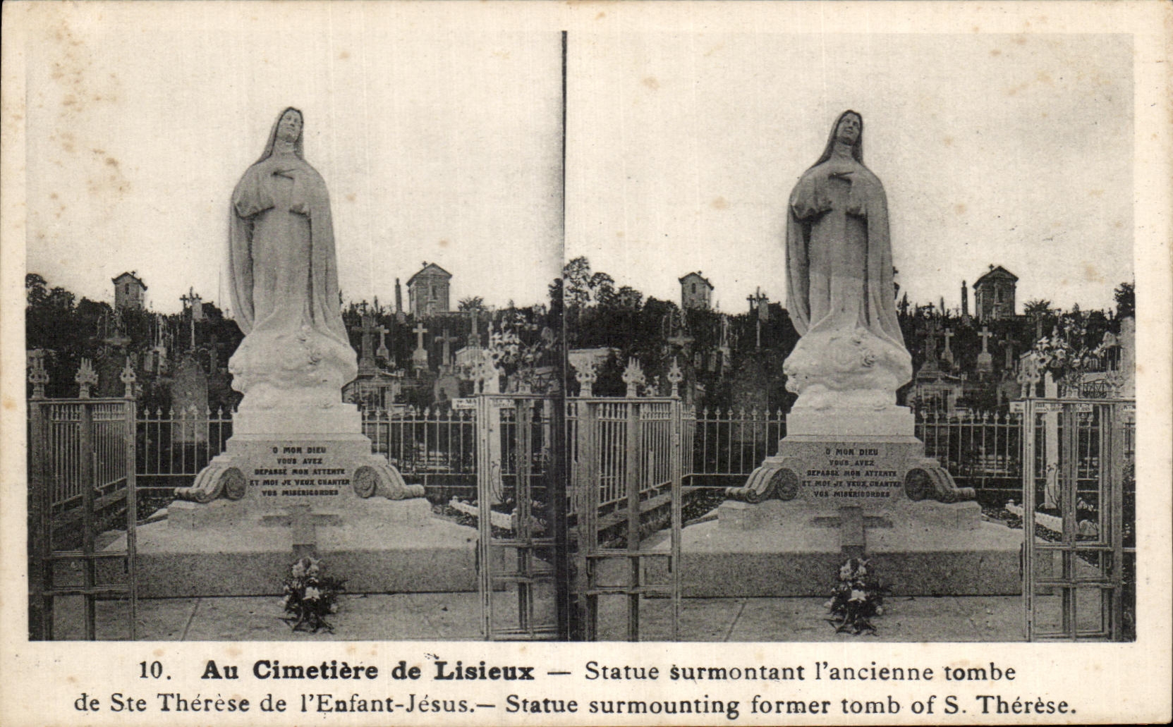CPA With the Cemetery of Lisieux Statue surmounting the old one fall from co Therese of the Jesus Child