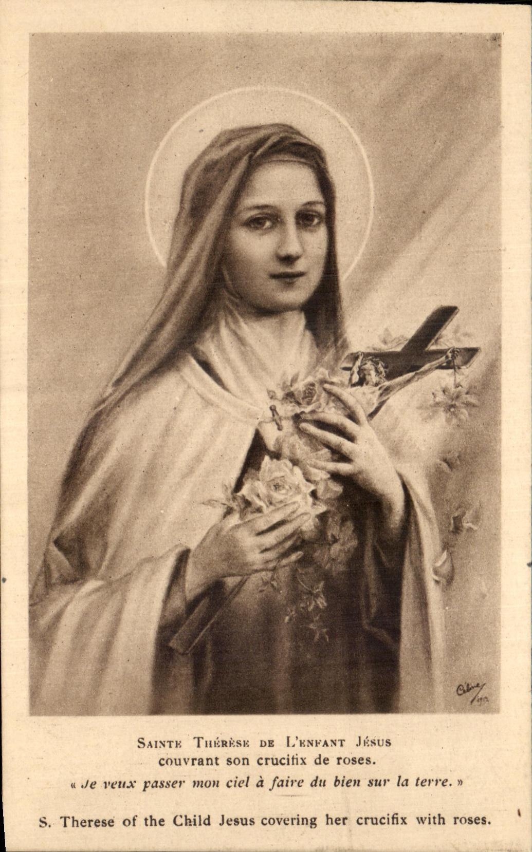 CPA Sainte Therese Of esfant Jesus Covering his crucifix of pinks I want to pass my sky has to make good