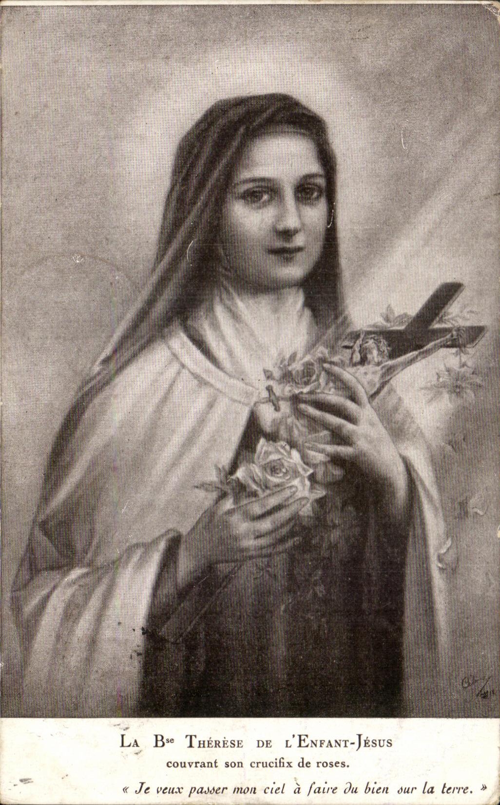 CPA Bce Therese Of the Jesus child covering his crucifix of pinks I want to pass my sky has to make Bernadette