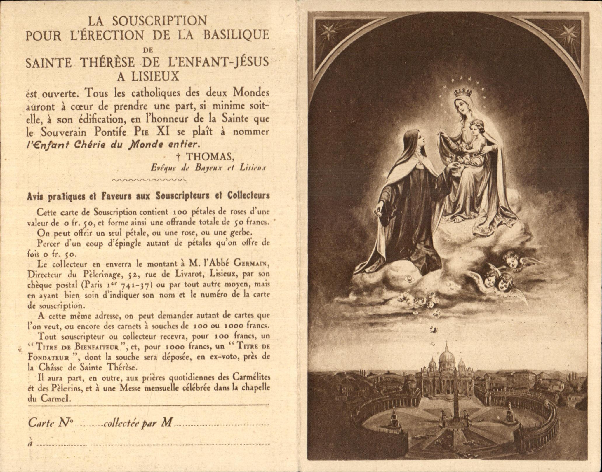 CPA the Subscription For the erection Of the Basilica