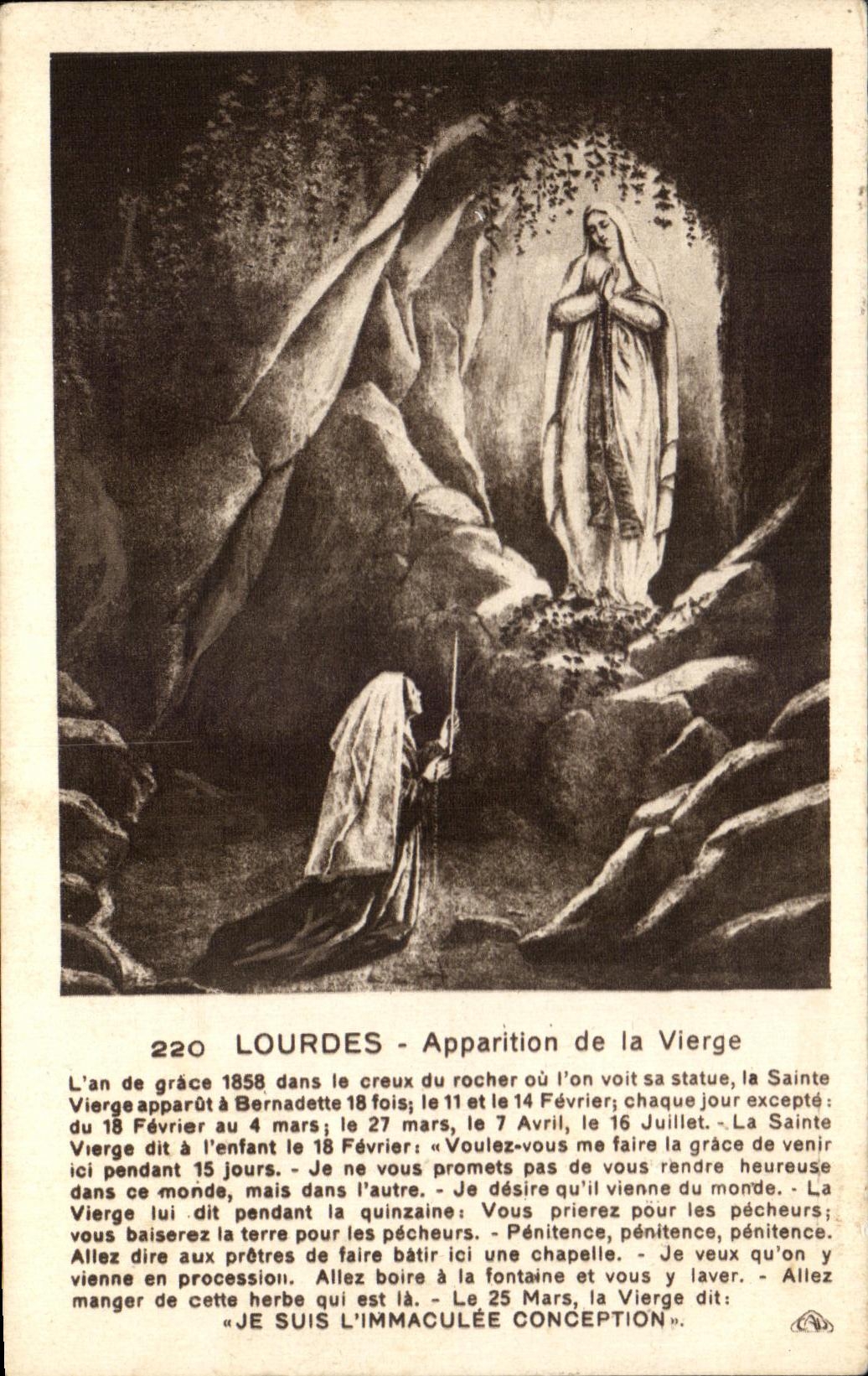 CPA Lourdes Appearance Of the Virgin