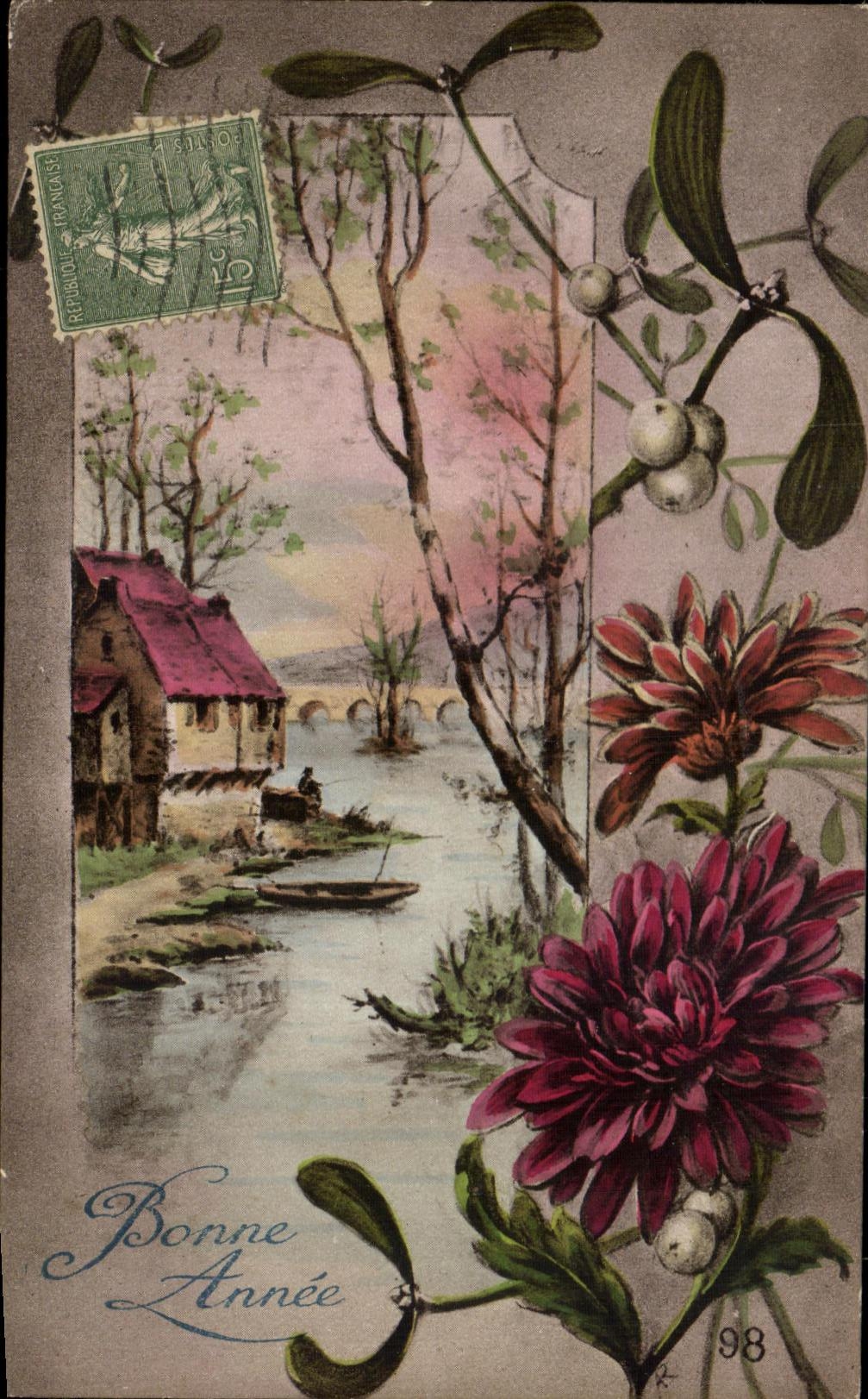 La fantasia de CPA florece Feliz Ano Nuevo