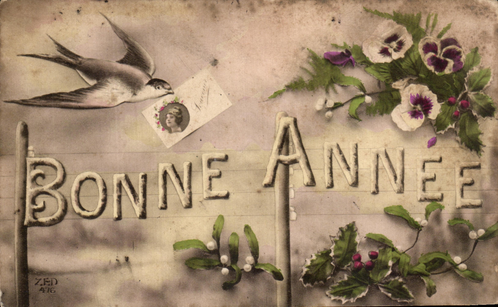 CPA Fantaisie Hirondelle Bonne Annee