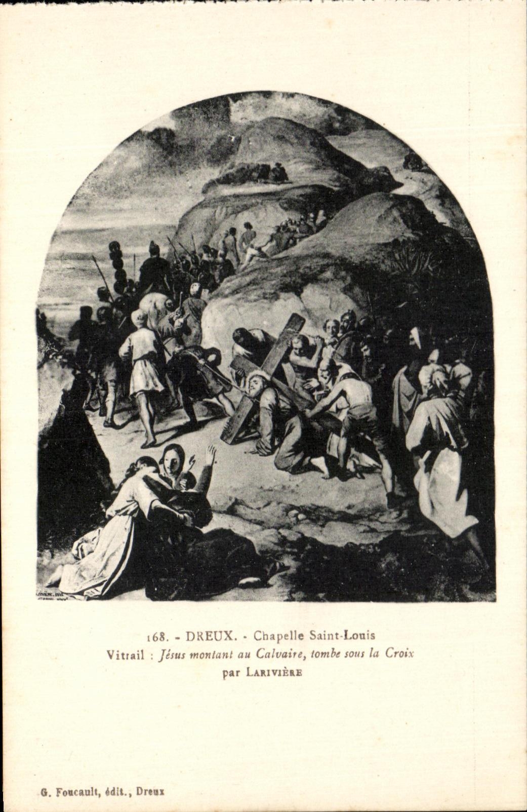 CPA Dreux Chapelle Saint Louis Vitrail Jesus montant au Calvaire tomne sous la Croix par Lariviere